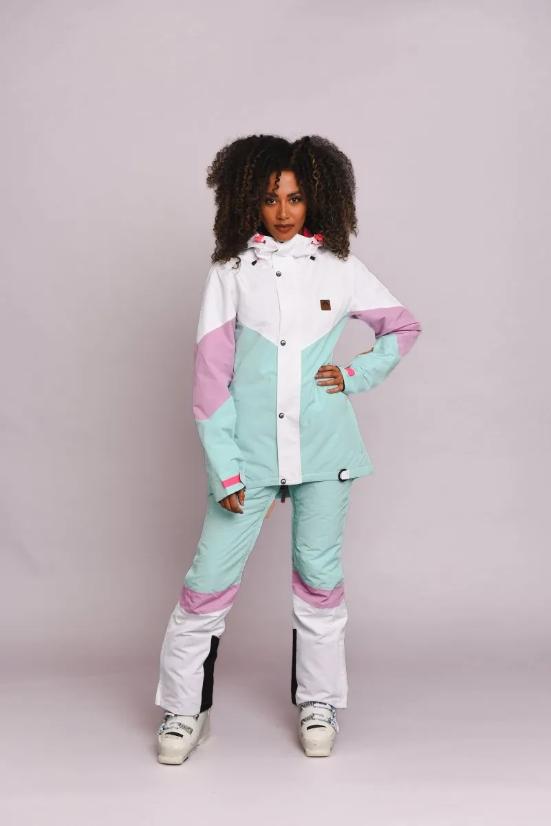 1080 Women's Ski & Snowboard Pant - Pastel Pink, White & Pastel Mint