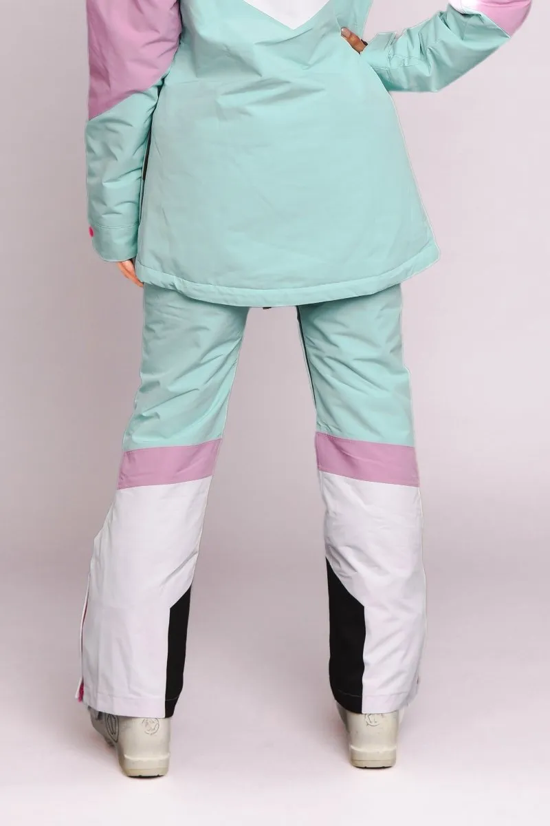 1080 Women's Ski & Snowboard Pant - Pastel Pink, White & Pastel Mint