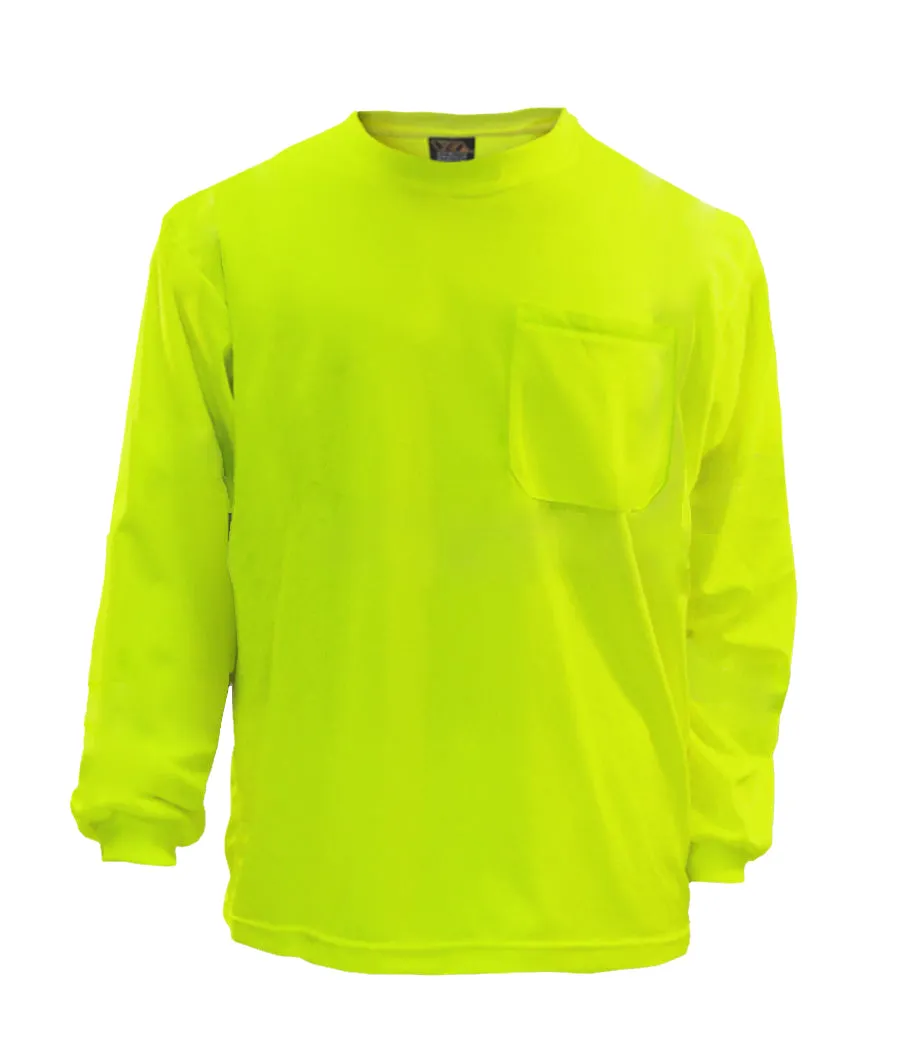 200BNTLM Lime Birdseye Long Sleeve Hi-Vis T-Shirt With Pockets