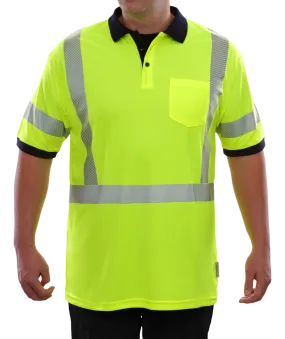 334CTLN Lime-Navy Birdseye Pocketed Safety High Vis Safety Polo Shirt with Comfort Trim by 3MTM