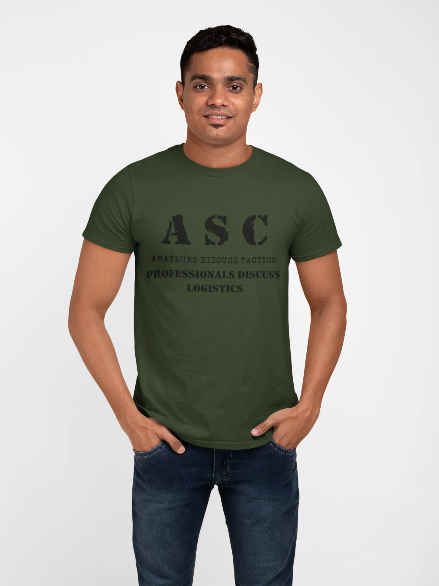 ASC T-shirt - ASC, Amateurs Discuss Tactics, Professionals Discuss Logistics (Men)