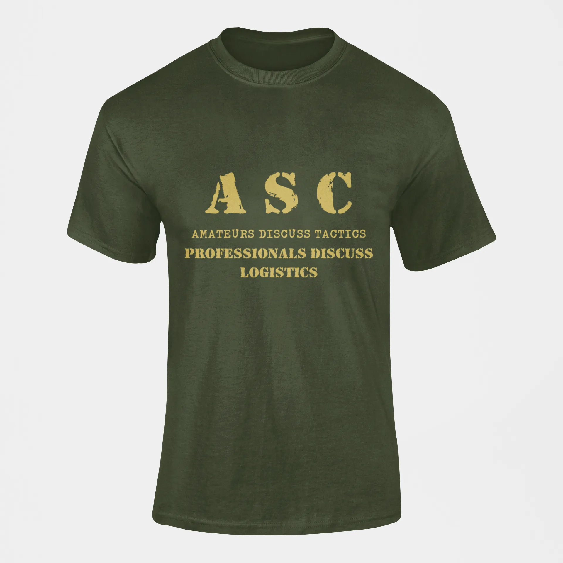 ASC T-shirt - ASC, Amateurs Discuss Tactics, Professionals Discuss Logistics (Men)