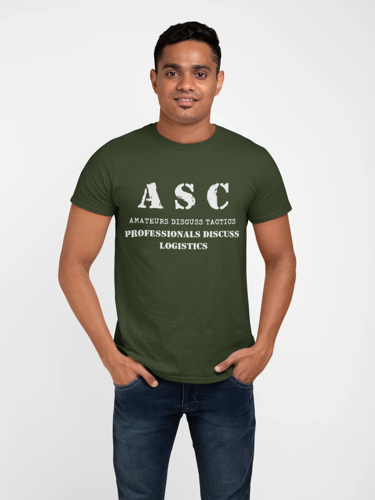 ASC T-shirt - ASC, Amateurs Discuss Tactics, Professionals Discuss Logistics (Men)