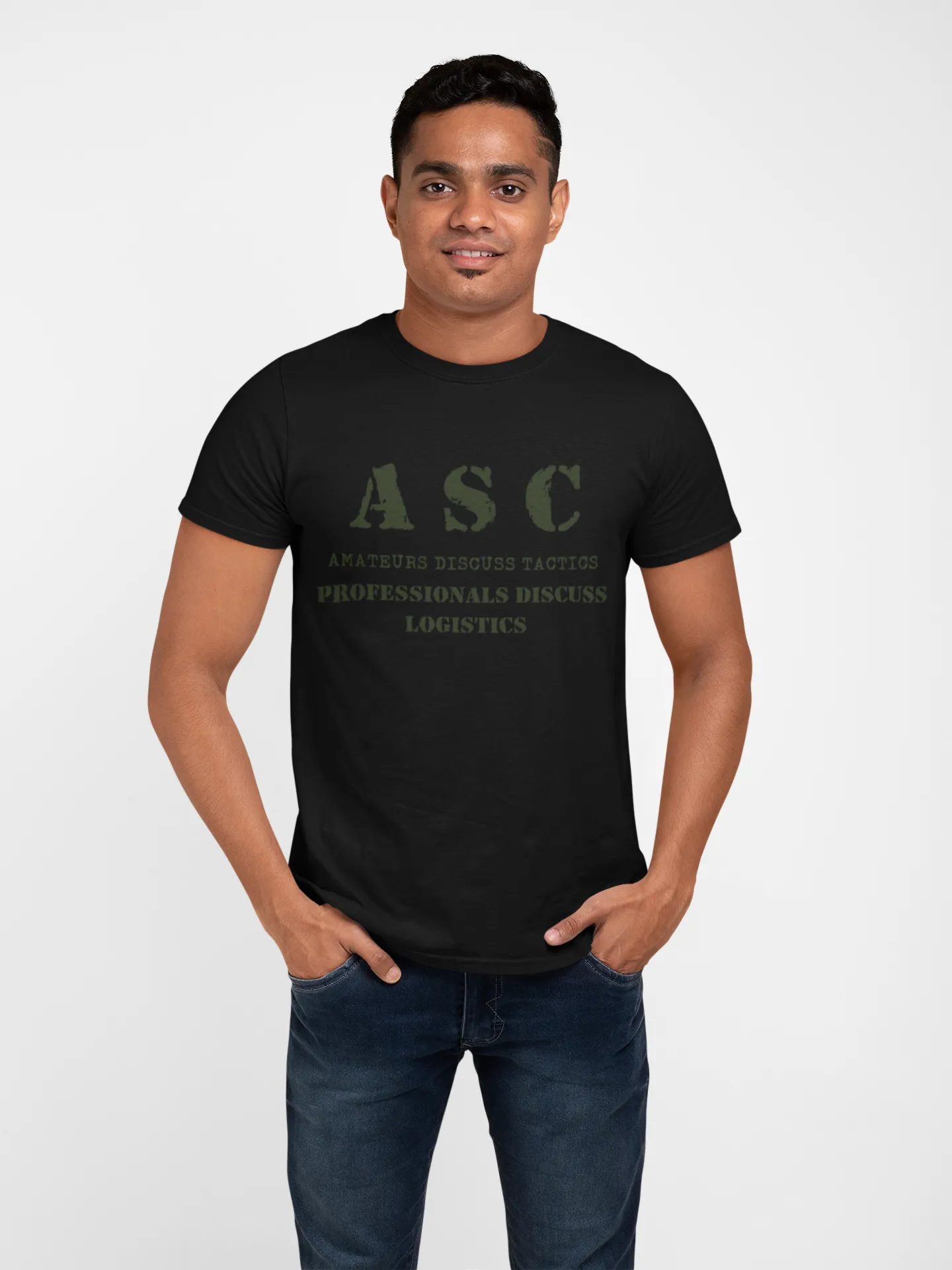 ASC T-shirt - ASC, Amateurs Discuss Tactics, Professionals Discuss Logistics (Men)