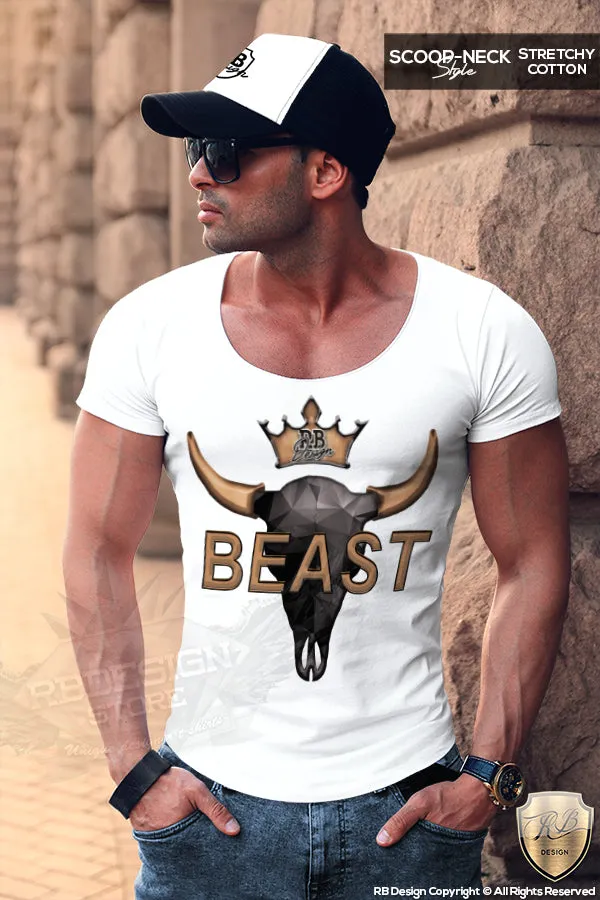 Beast Men's T-shirt Bison Skull MD730 GOLD