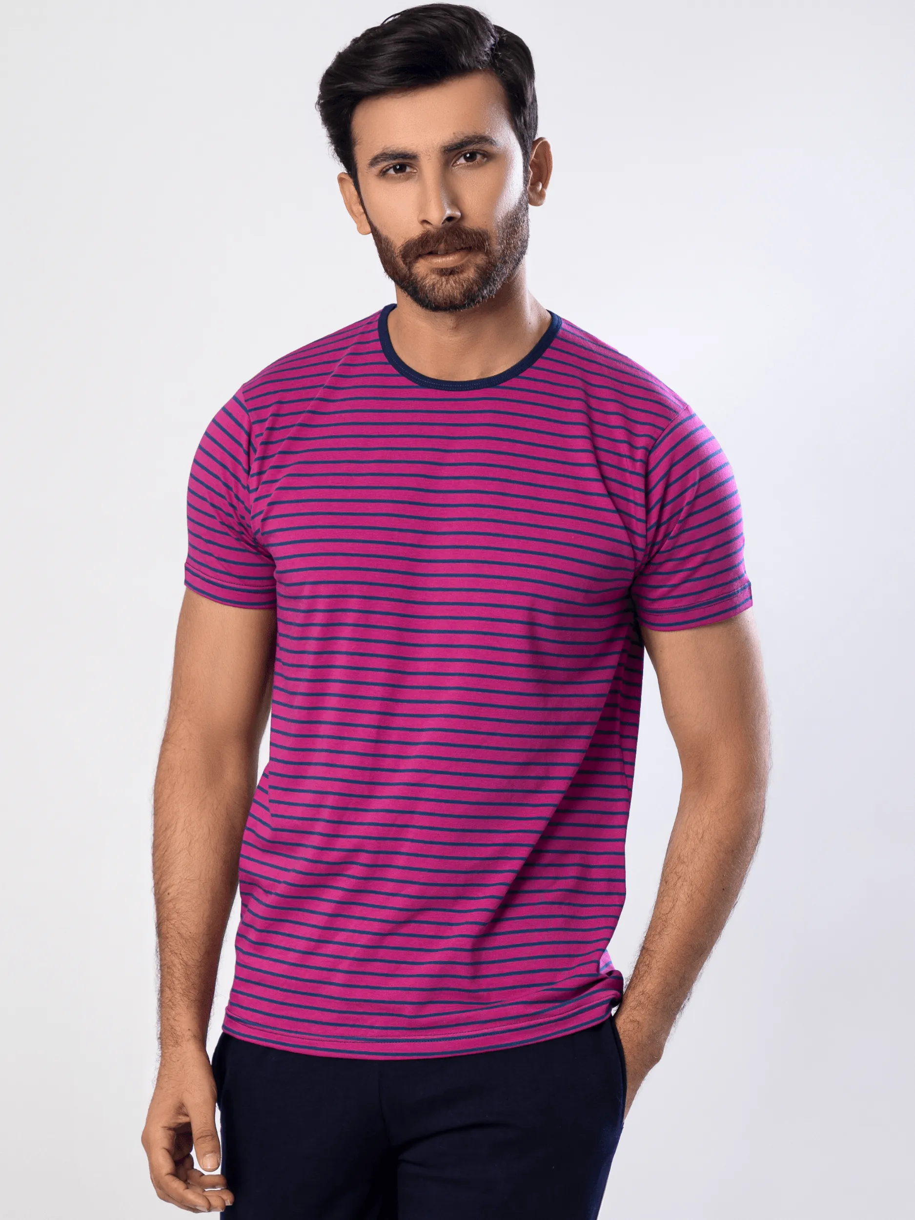 Beetroot Purple Stripes Short Sleeve T-Shirt