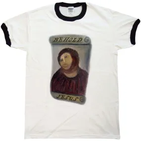 Behold Jesus Fresco Ringer Ecce Homo Restoration T-Shirt