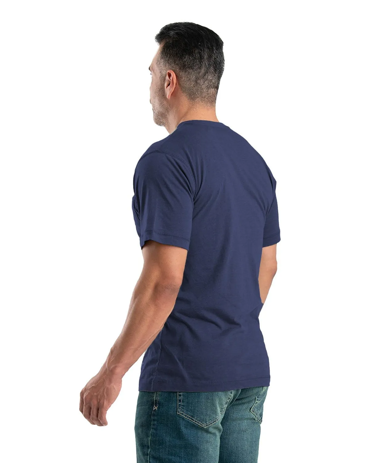 Berne Apparel Mens Performance Pocket Tee Navy Cotton Blend L/S T-Shirt