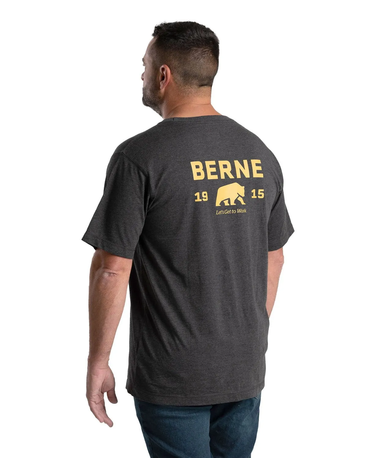 Berne Mens 1915 Logo Black Heathered Cotton Blend S/S T-Shirt