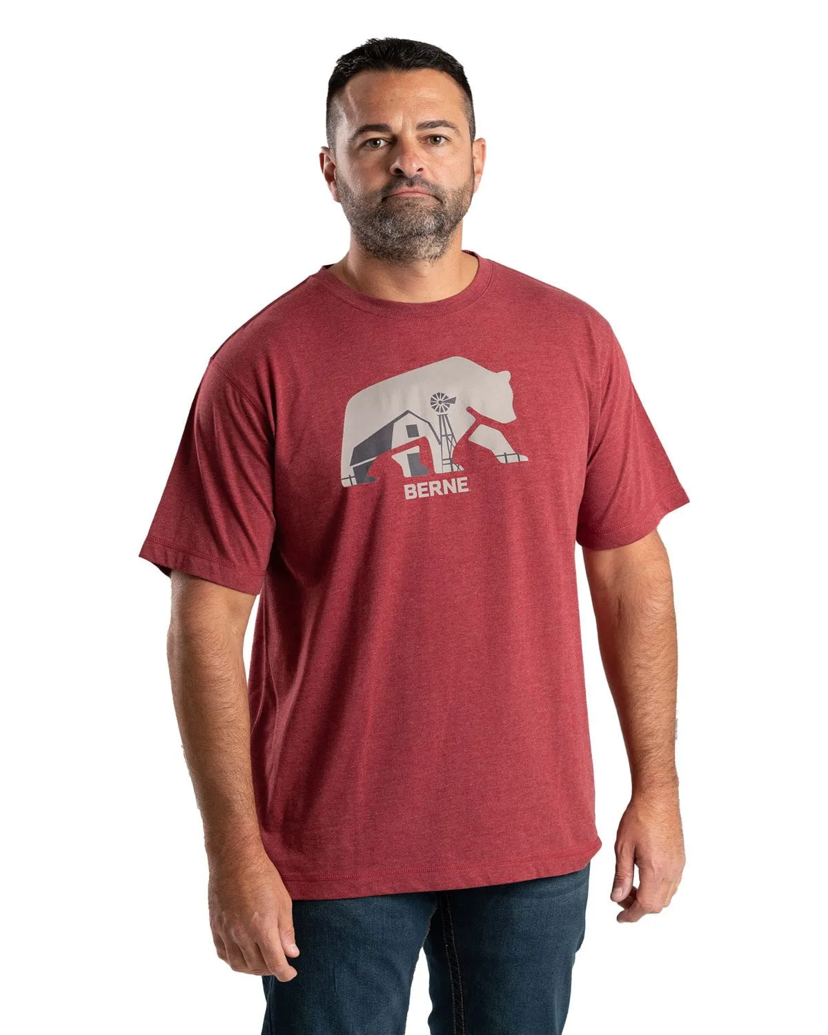 Berne Mens Big Bear Barn Dark Red Cotton Blend S/S T-Shirt