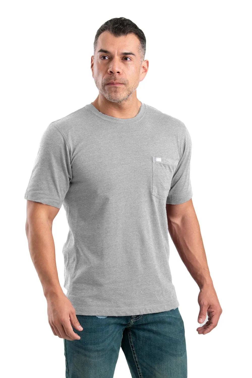 Berne Mens Grey Cotton Blend WorkVent Performance Pocket Tee S/S