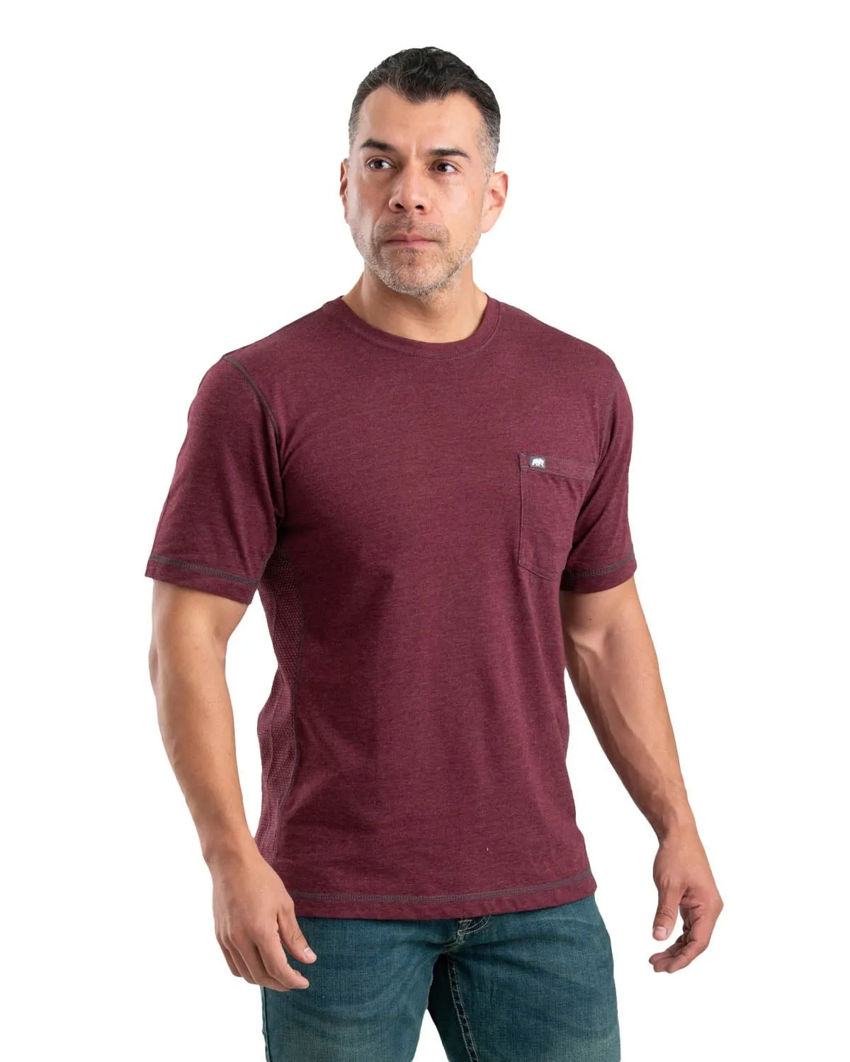 Berne Mens Maroon Cotton Blend WorkVent Performance Pocket Tee S/S