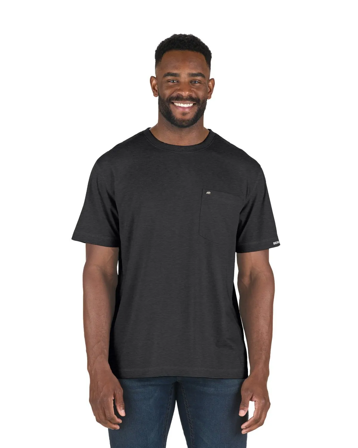 Berne Mens Performance Pocket Black Heathered Cotton Blend S/S T-Shirt