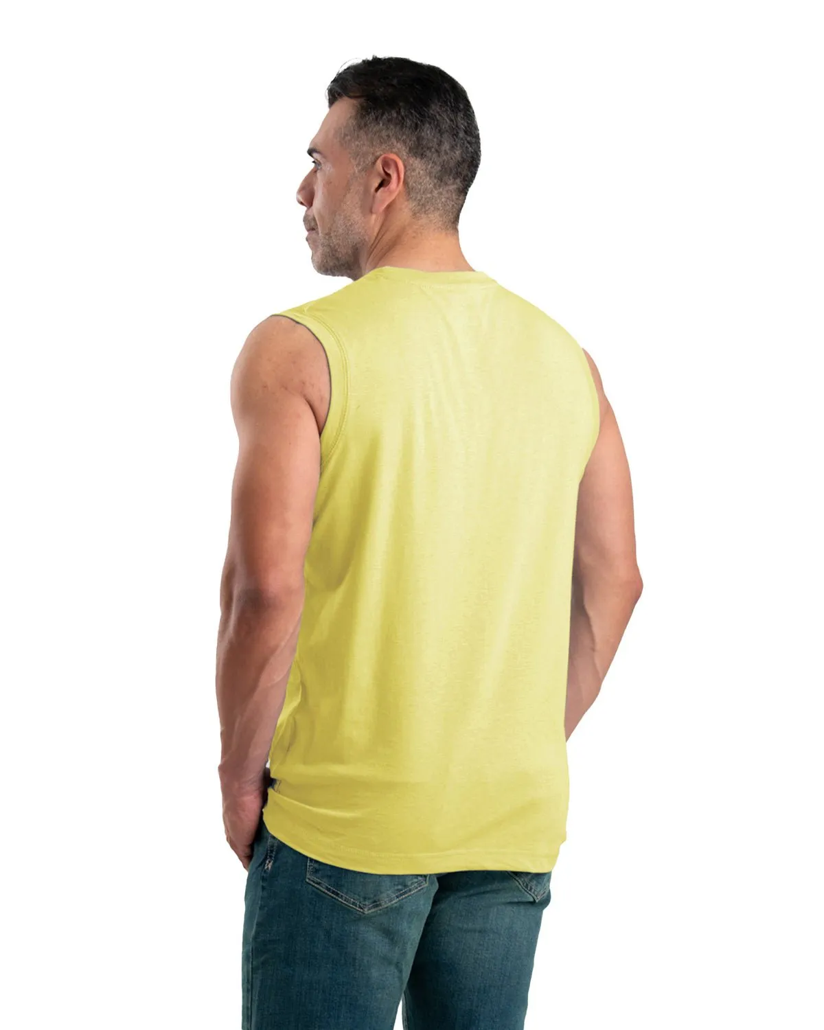 Berne Mens Performance Pocket Yellow Cotton Blend S/L T-Shirt