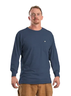 Berne Mens Space Blue Cotton Blend WorkVent Performance Pocket Tee L/S