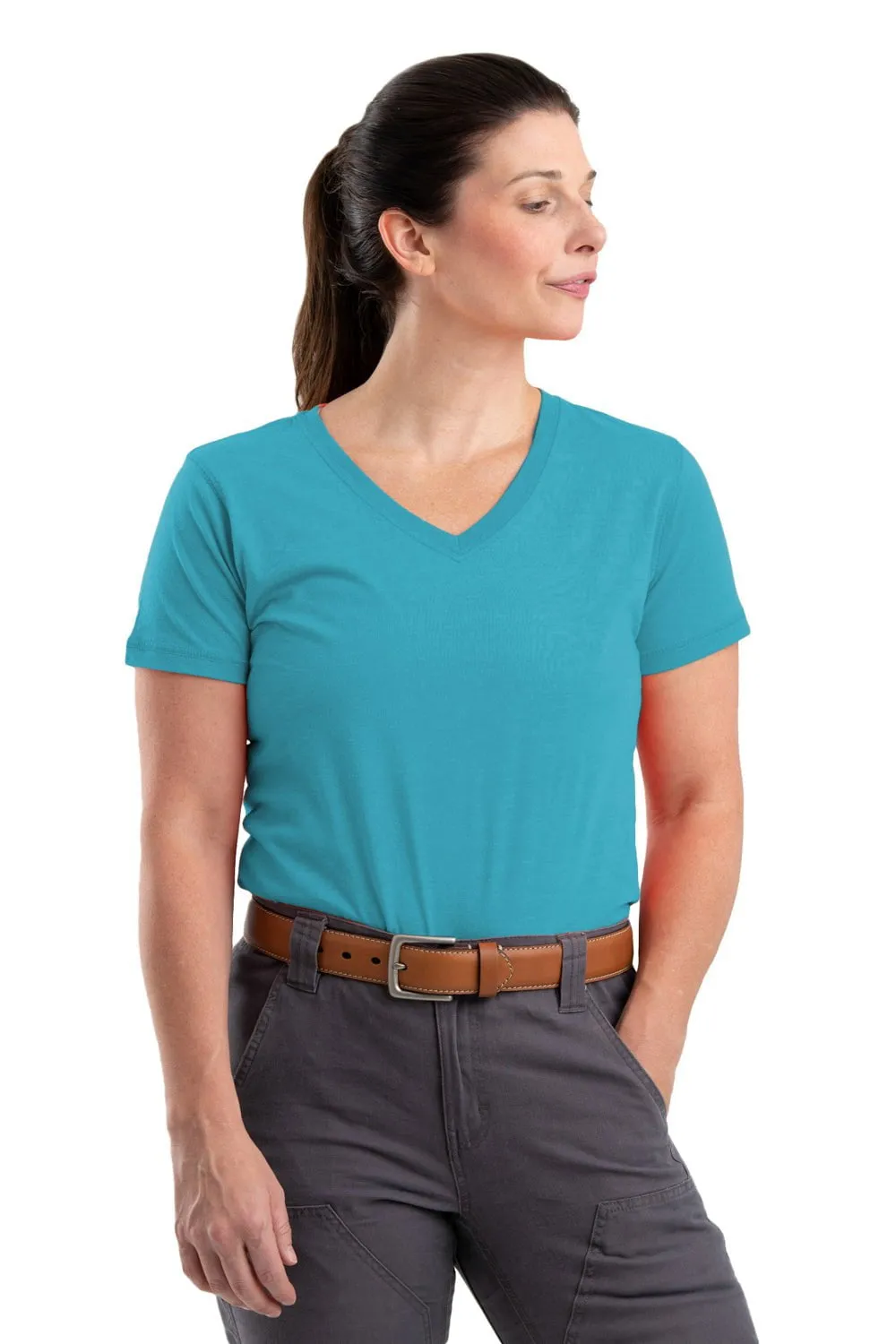 Berne Scuba Blue Cotton Blend Womens Performance V-Neck Tee S/S