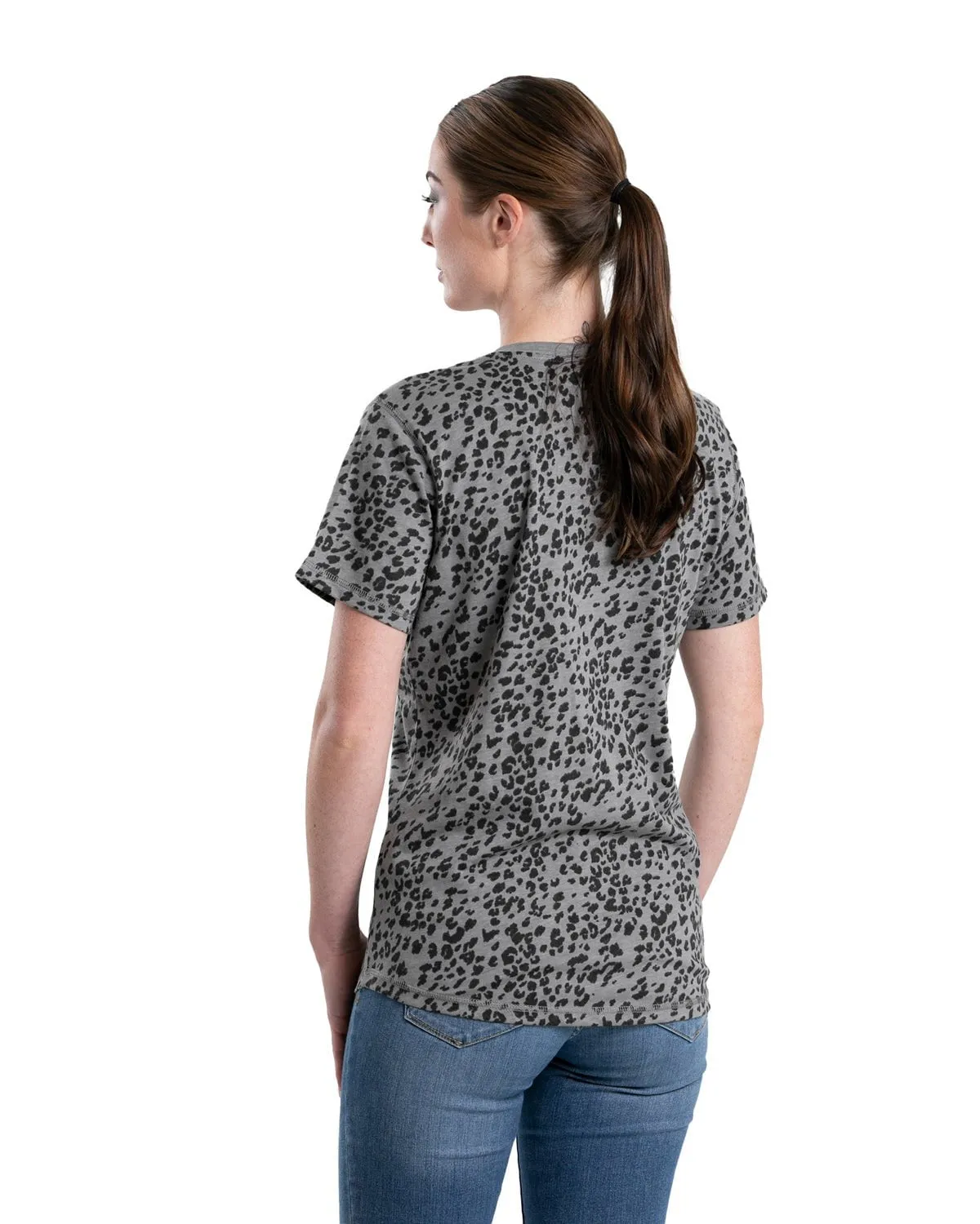 Berne Womens Performance V-Neck Animal Print Cotton Blend S/S T-Shirt