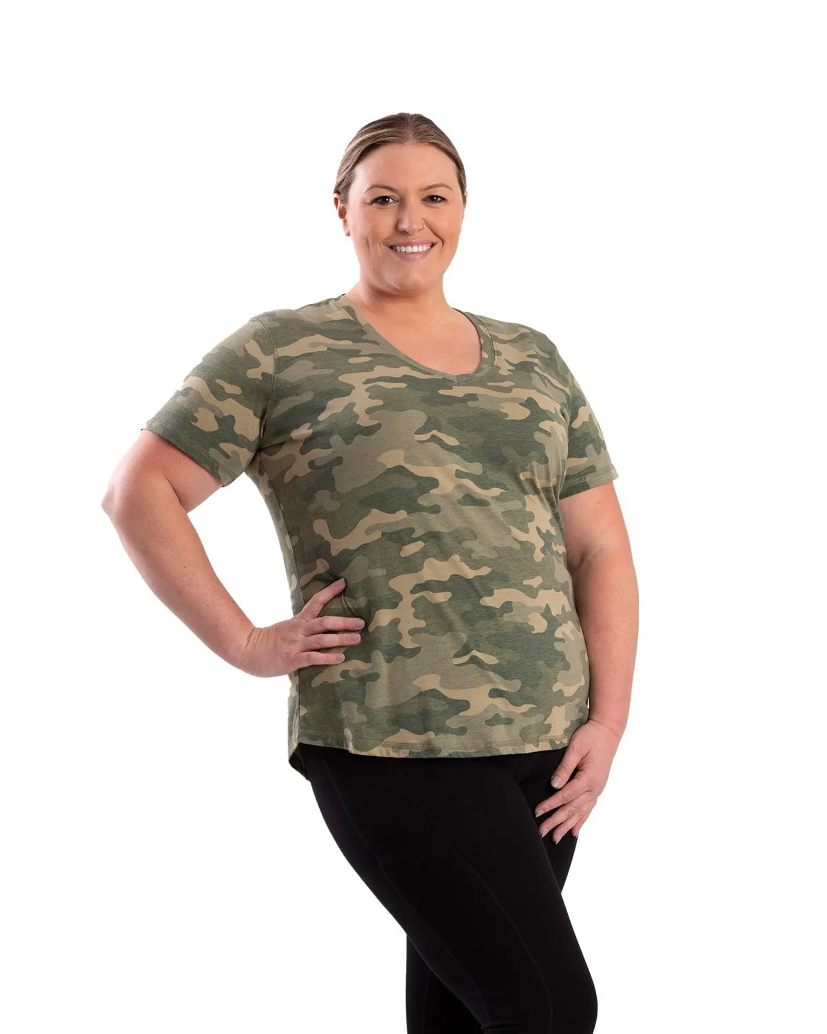 Berne Womens Performance V-Neck Forest Camo Cotton Blend S/S T-Shirt