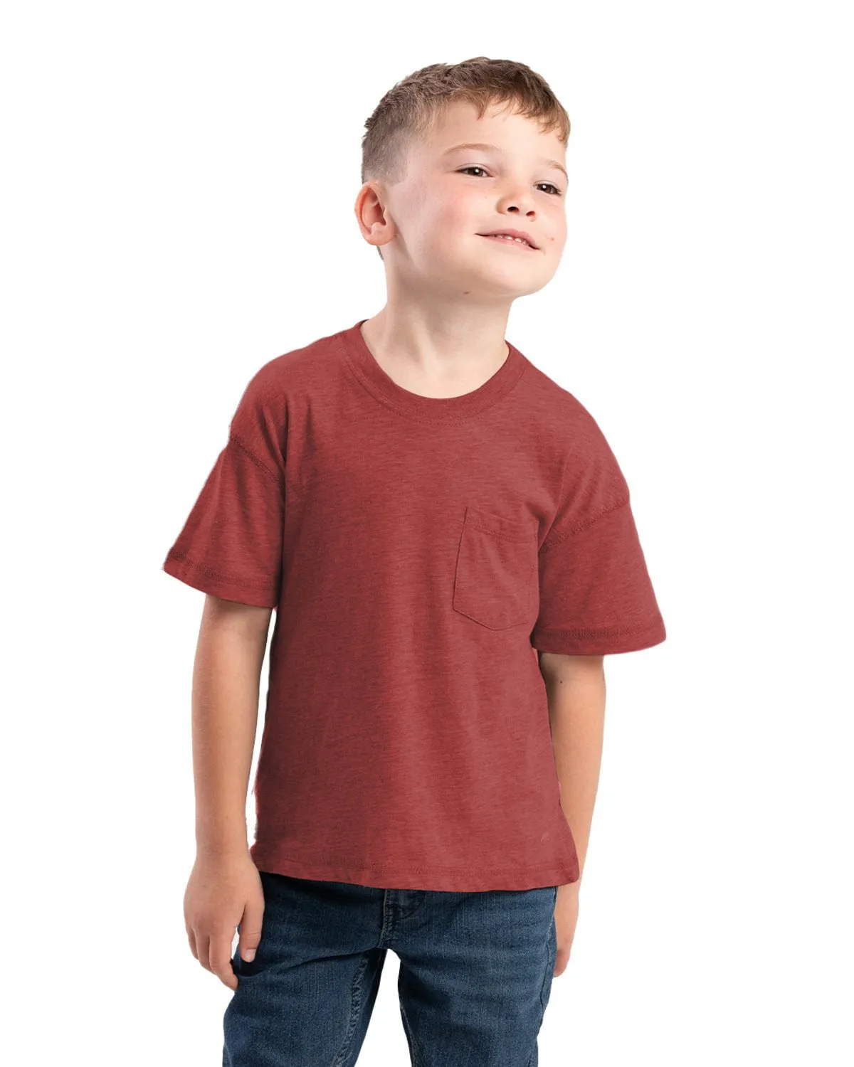 Berne Youth Unisex Performance Pocket Deep Red Cotton Blend S/S T-Shirt