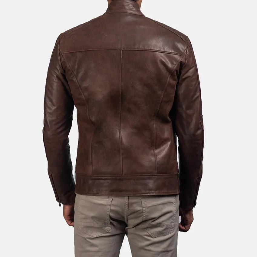 BIKER-1421 MUSH Brown Leather Biker Jacket