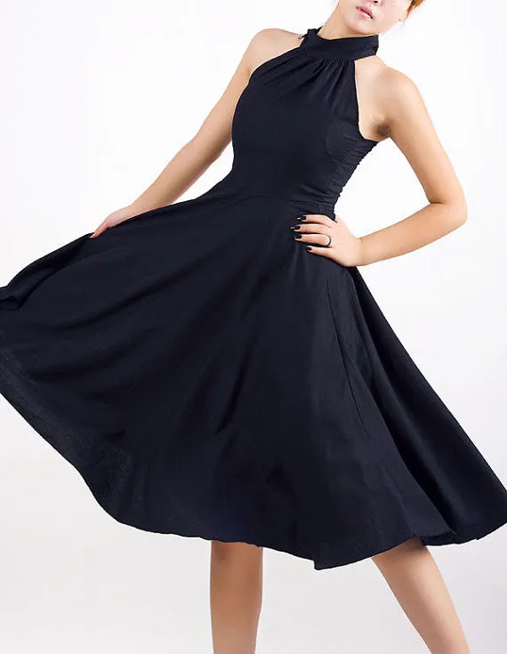 Black Halter Prom Dress - Sexy Sleeveless Cocktail Dress with Floaty Full Skirt MM07#