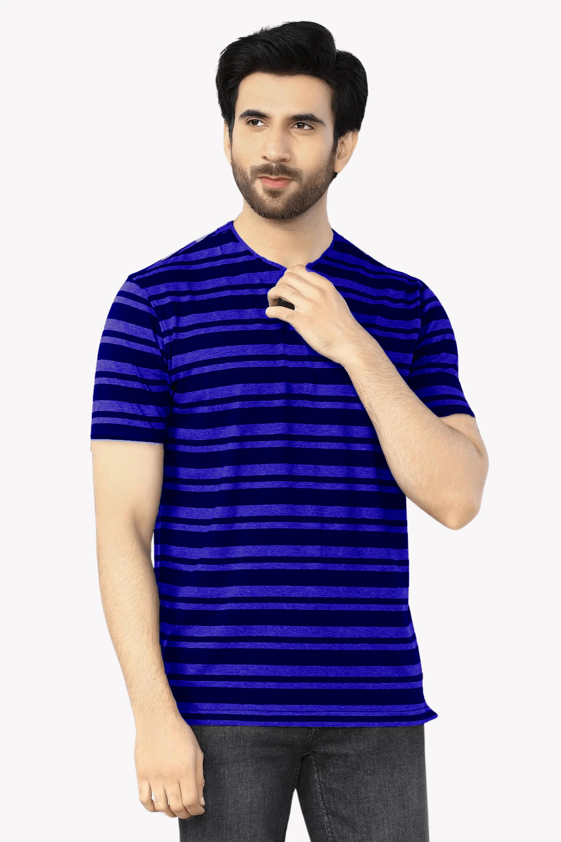 Blue and Black Stripes Short Sleeve T-Shirt