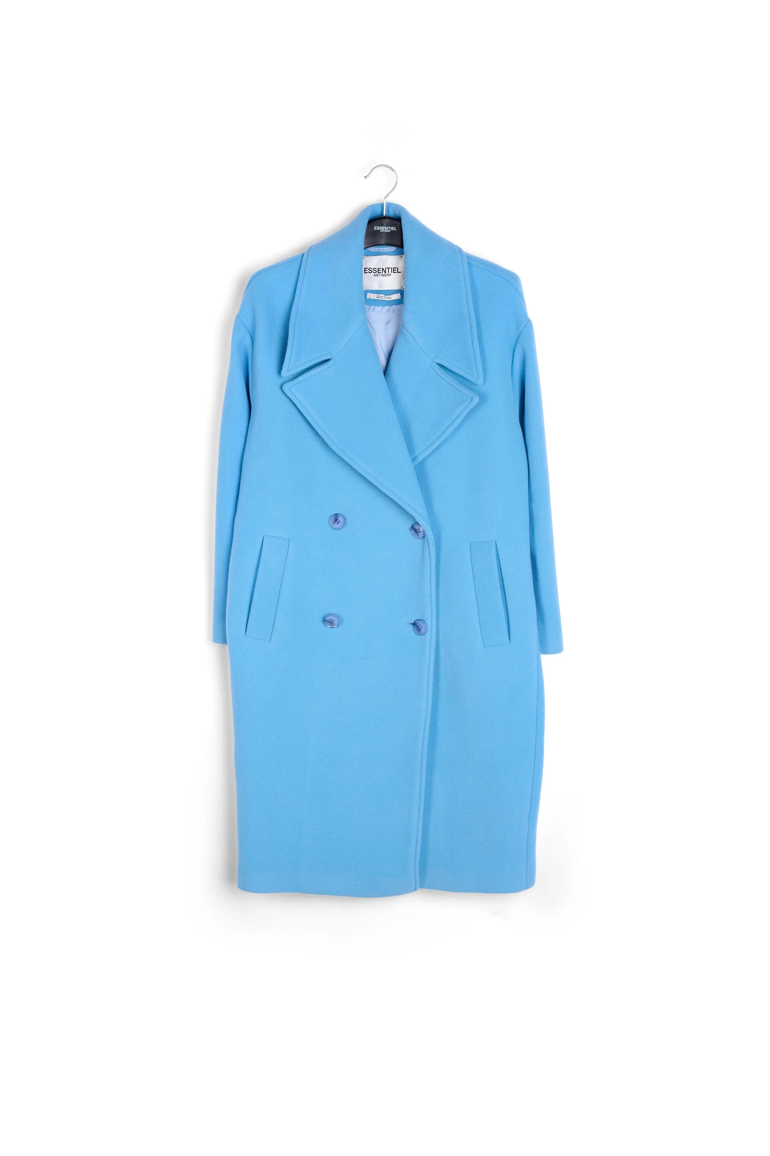 Blue double-breasted wool-blend coat