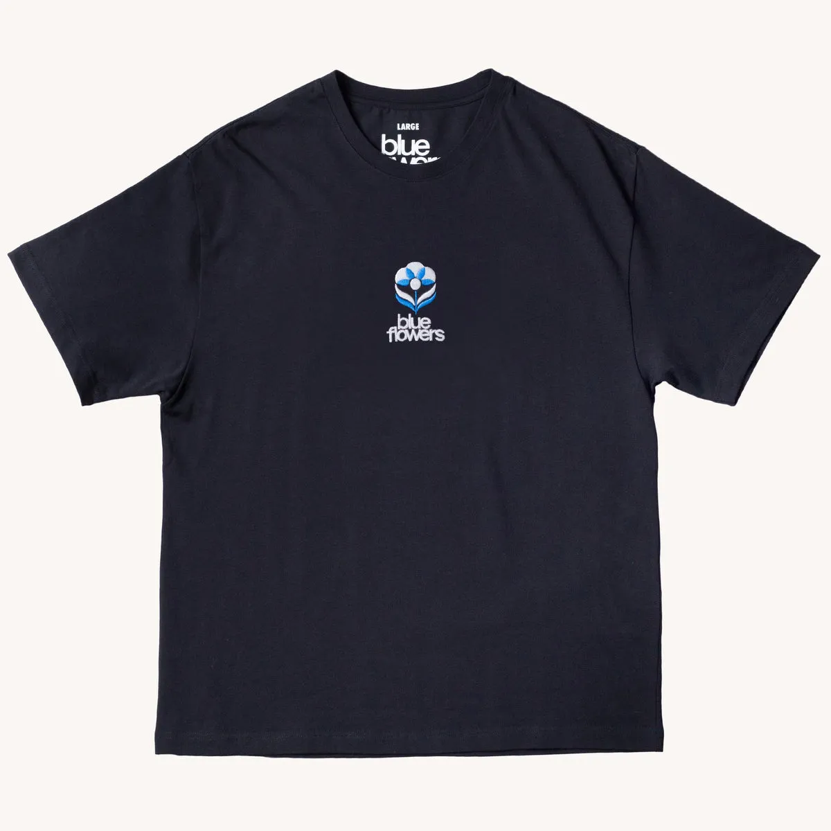 Blue Flowers Flower T-Shirt - Black