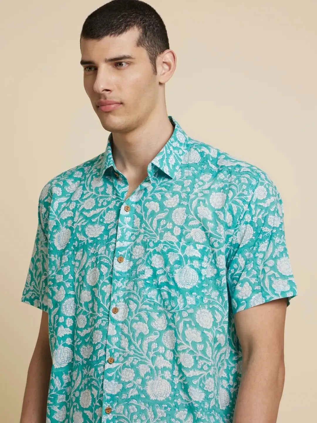 Botanical Floral Handblock Printed Shirt.