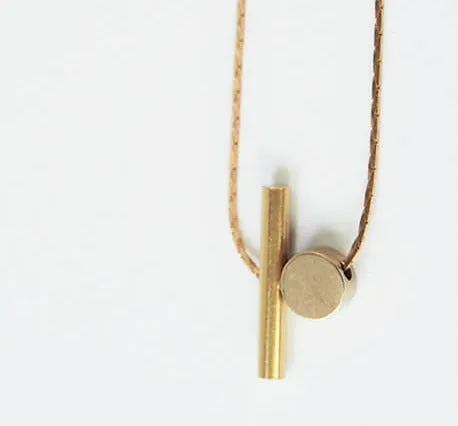 Brass Cylinder & Brass Disc Necklace | by brass bold