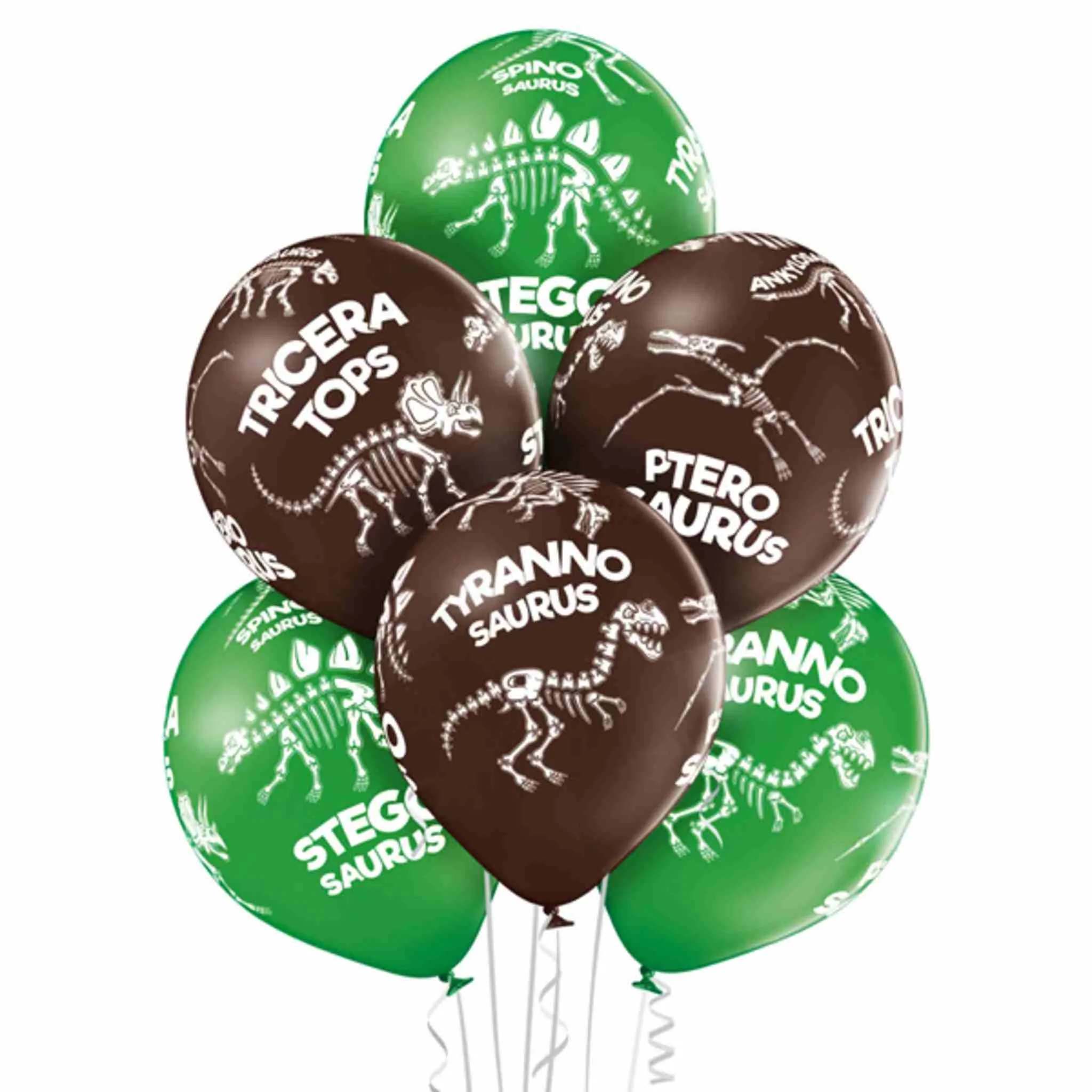 Brown and Green Dinosaur Latex Balloons | 12 INCH | Pkg 6