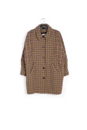 Brown houndstooth wool-blend coat