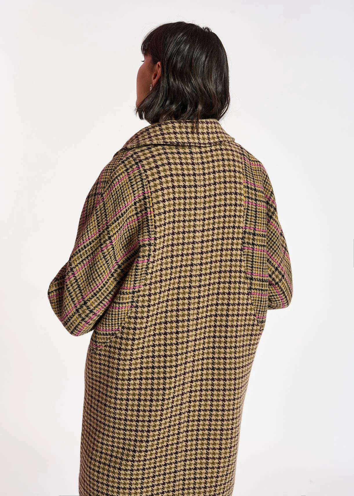 Brown houndstooth wool-blend coat