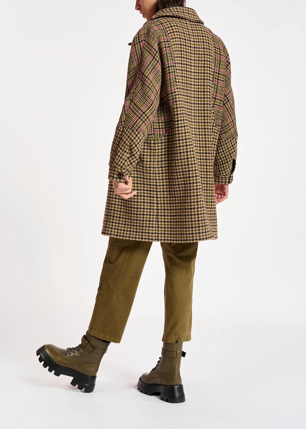 Brown houndstooth wool-blend coat