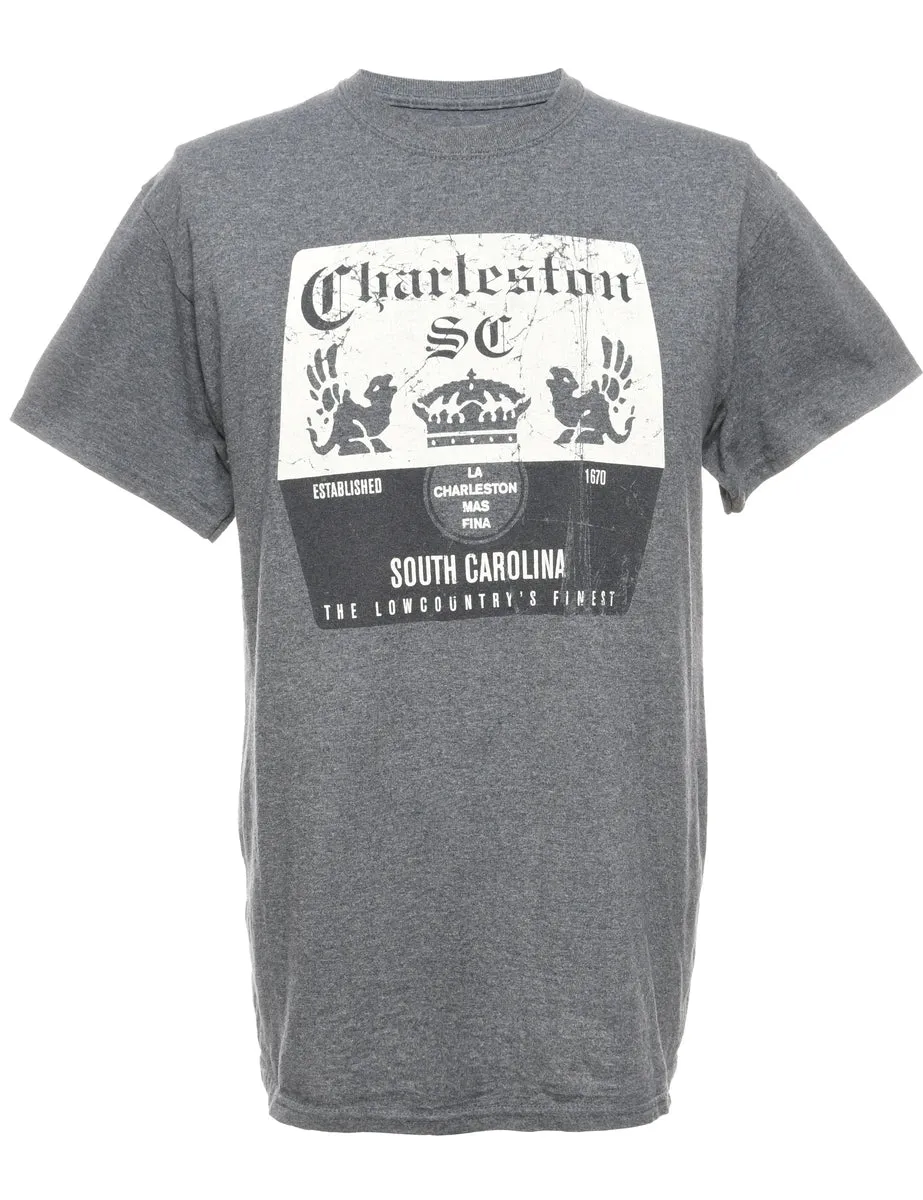 Charleston Printed Gey & White T-shirt - L