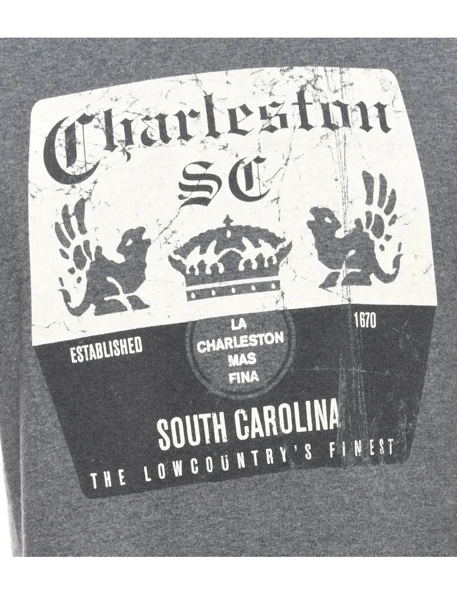 Charleston Printed Gey & White T-shirt - L