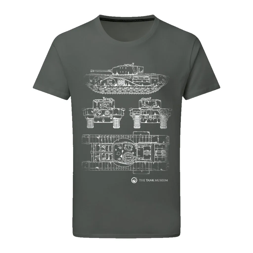 Churchill VII Tank Blueprint T-Shirt