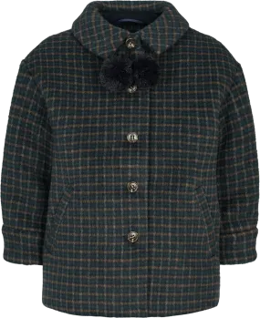 coat wool checkered with hanging pompomme - checkered-1462