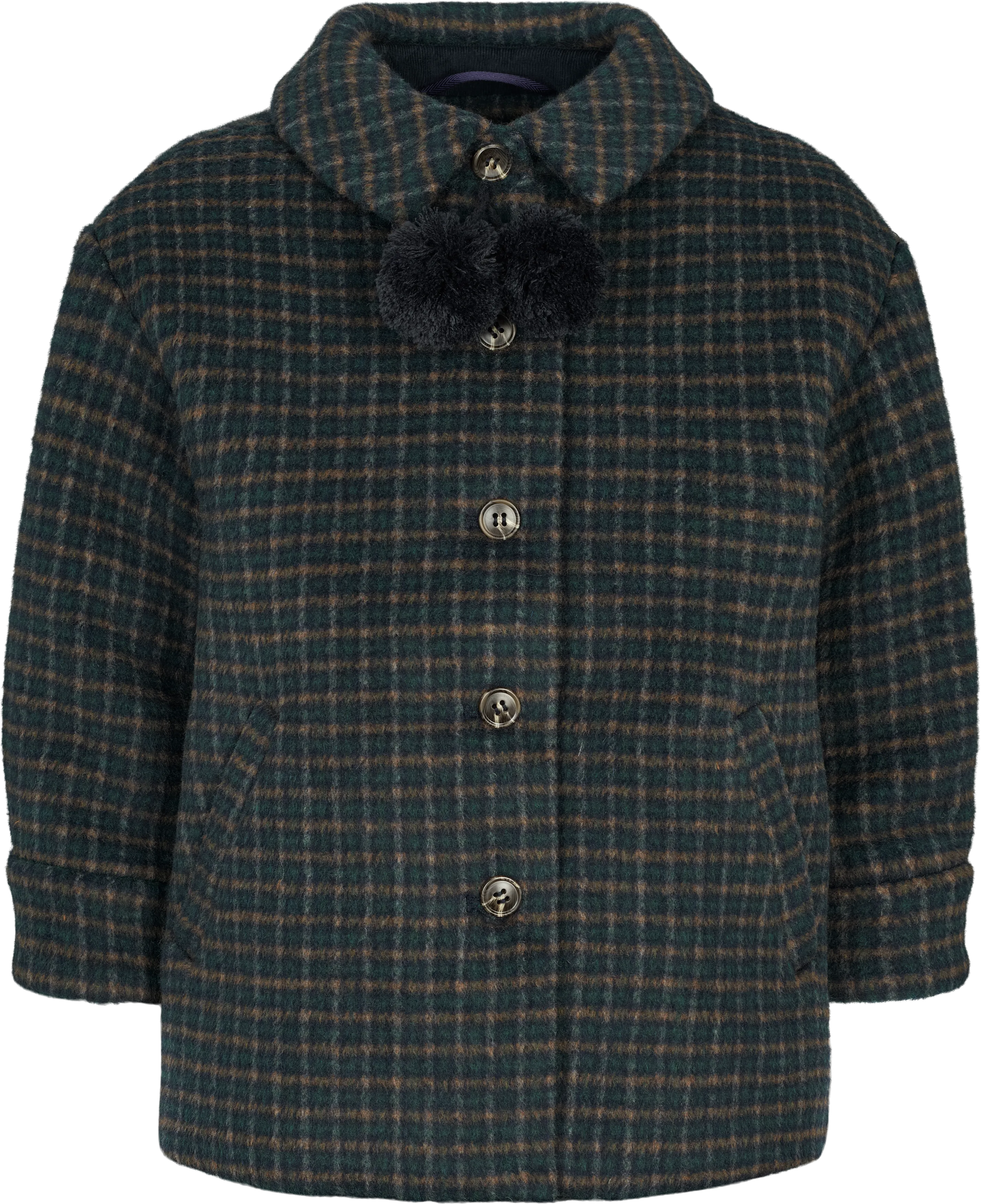 coat wool checkered with hanging pompomme - checkered-1462