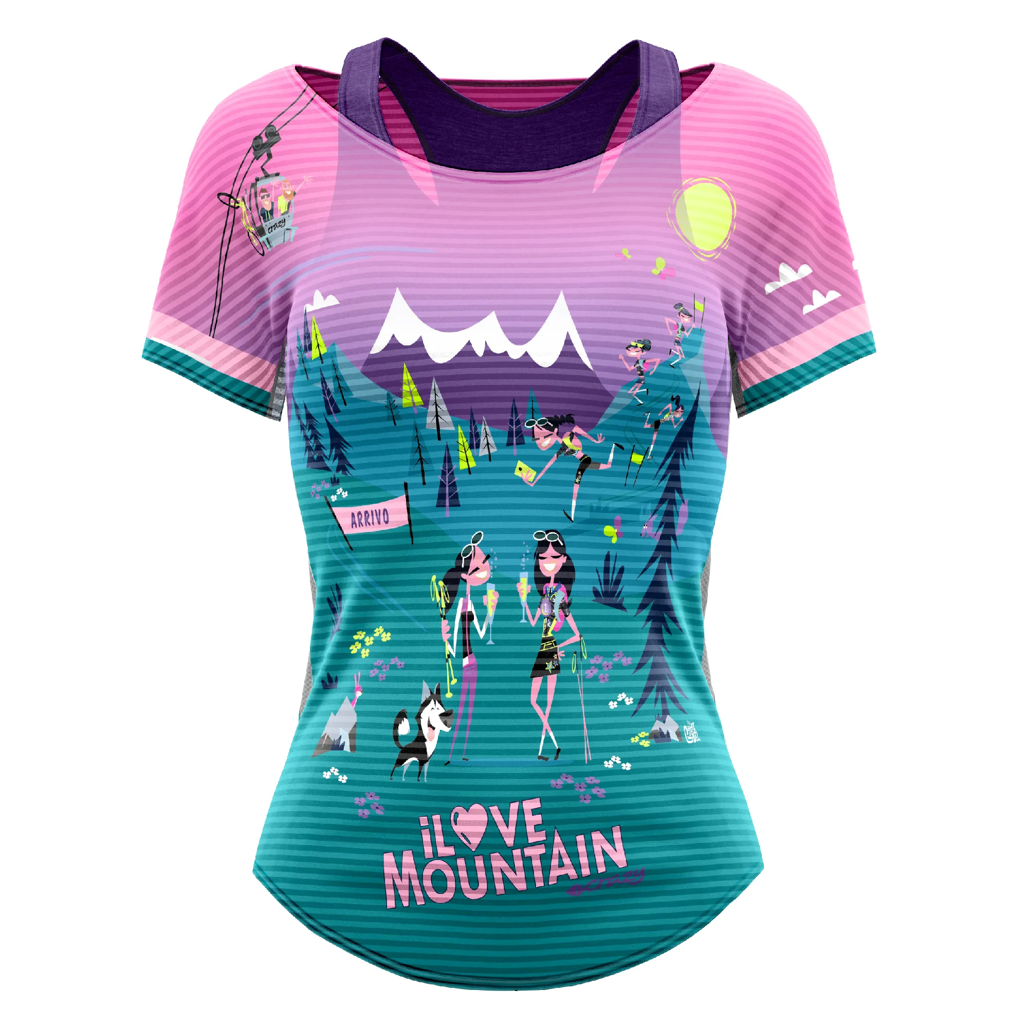 CRAZY T-SHIRT SLASH MAGLIETTA CON TOP IN MICROFIBRA INCORPORATO - SS24 - FANTASIA I LOVE MOUNTAIN