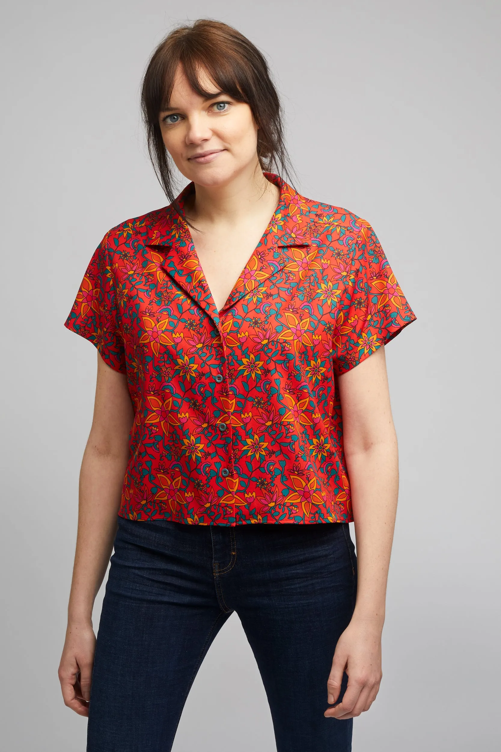 Cropped Cuban Collar Shirt in Kampot Print