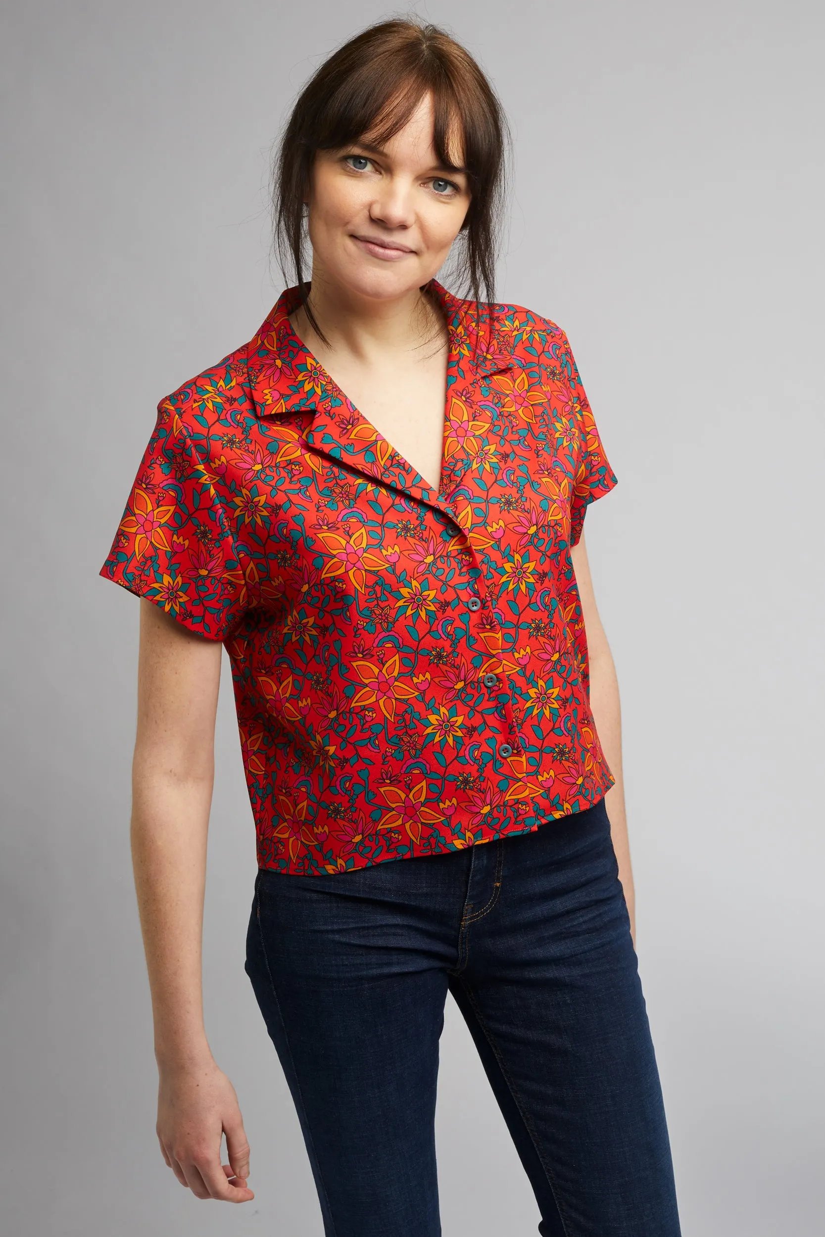 Cropped Cuban Collar Shirt in Kampot Print