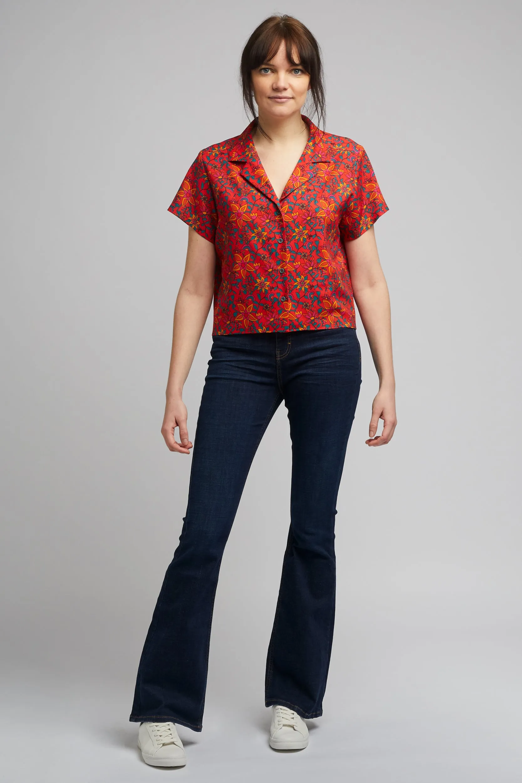 Cropped Cuban Collar Shirt in Kampot Print