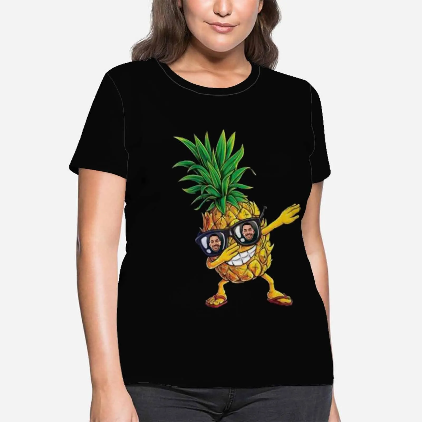 Custom Boyfriend Face Design Tee Pineapple Women's All Over Print T-shirt for Her