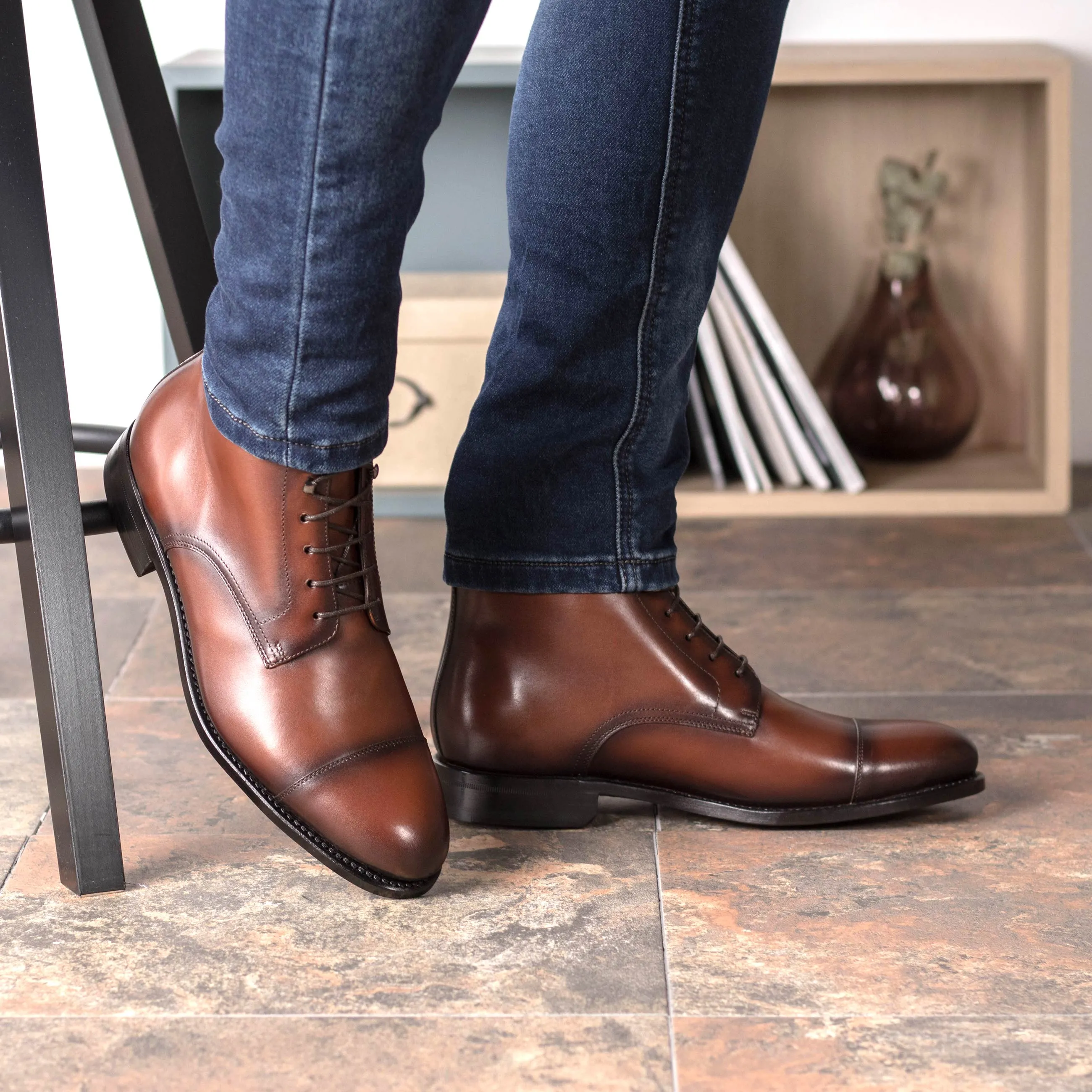 DapperFam Garrison in Med Brown Men's Italian Leather Jumper Boot