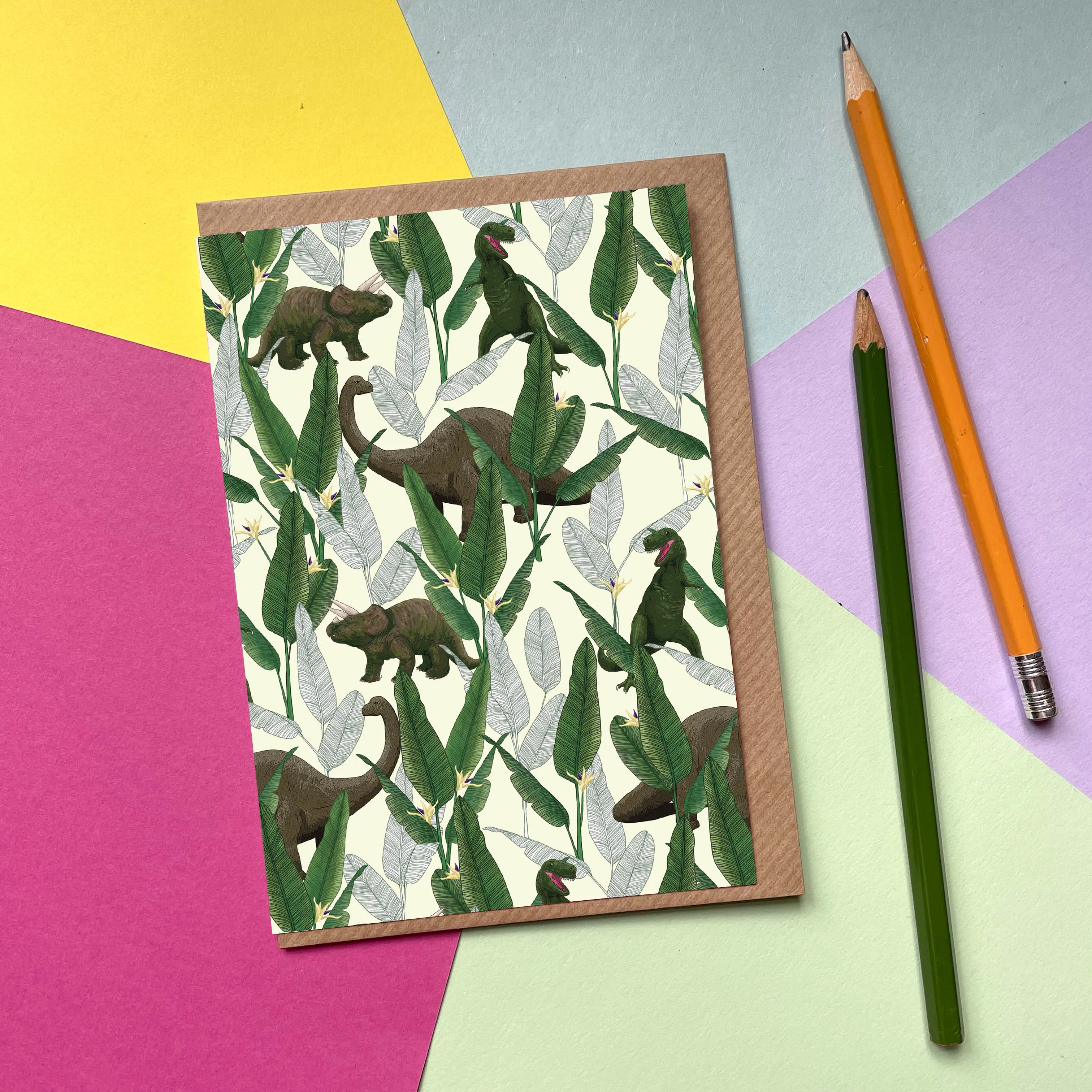 Dinosaur Jungle (Cream)  - Greetings Card