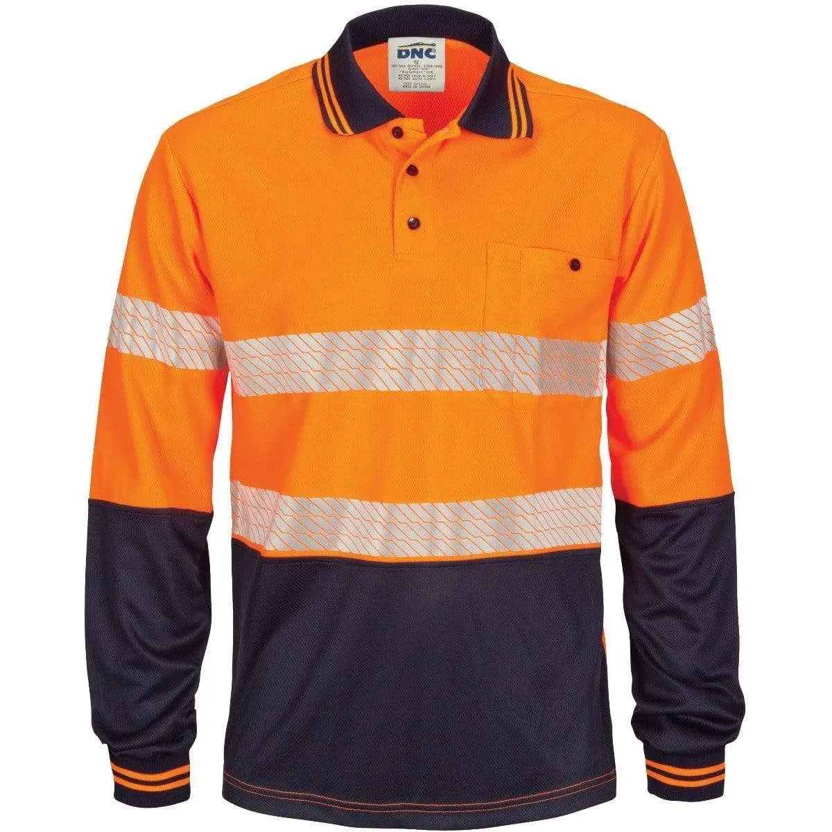 Dnc Workwear Hi-vis Segment Taped Micromesh Long Sleeve Polo - 3513