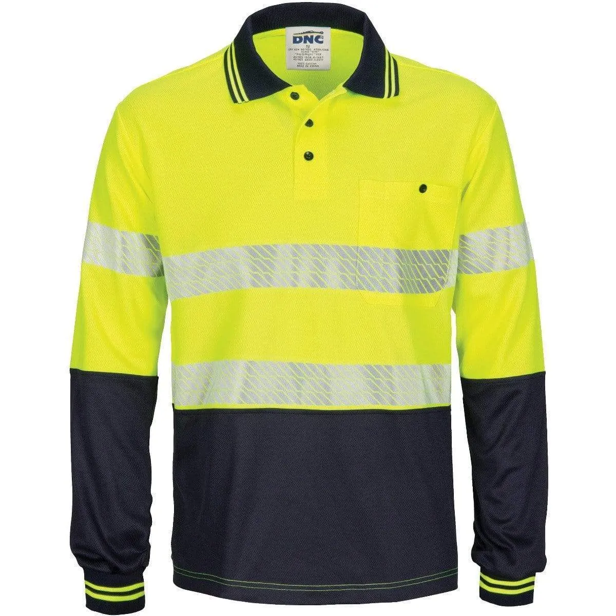 Dnc Workwear Hi-vis Segment Taped Micromesh Long Sleeve Polo - 3513