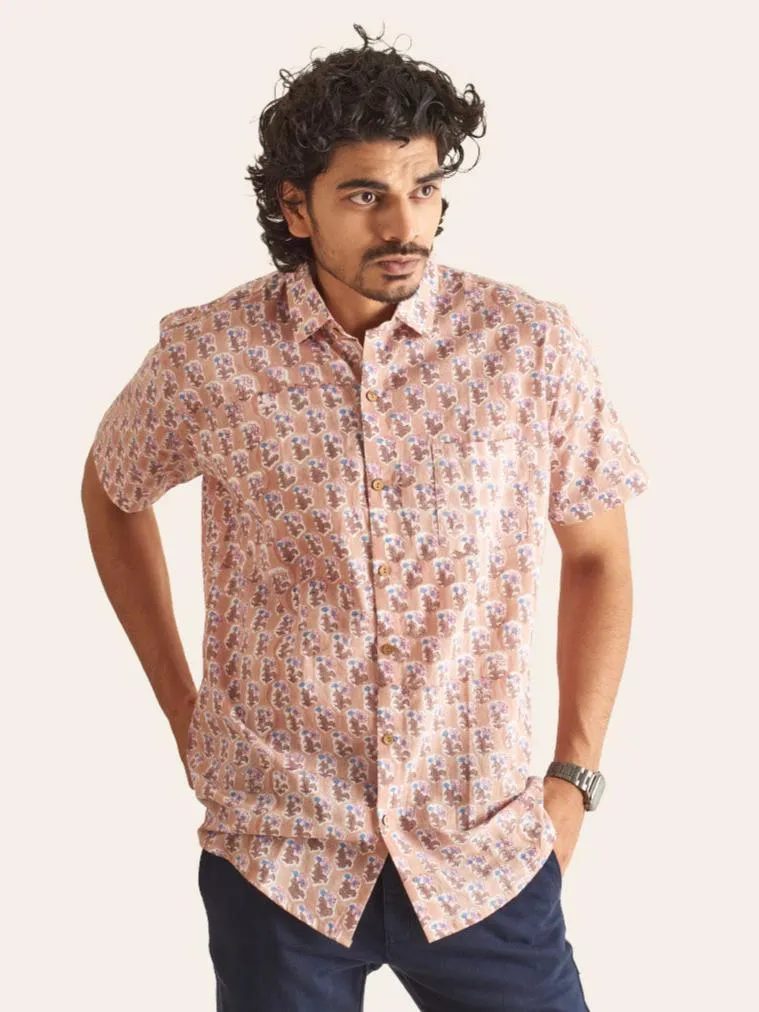 Dusty Pink Floral Handblock Printed Cotton Shirt