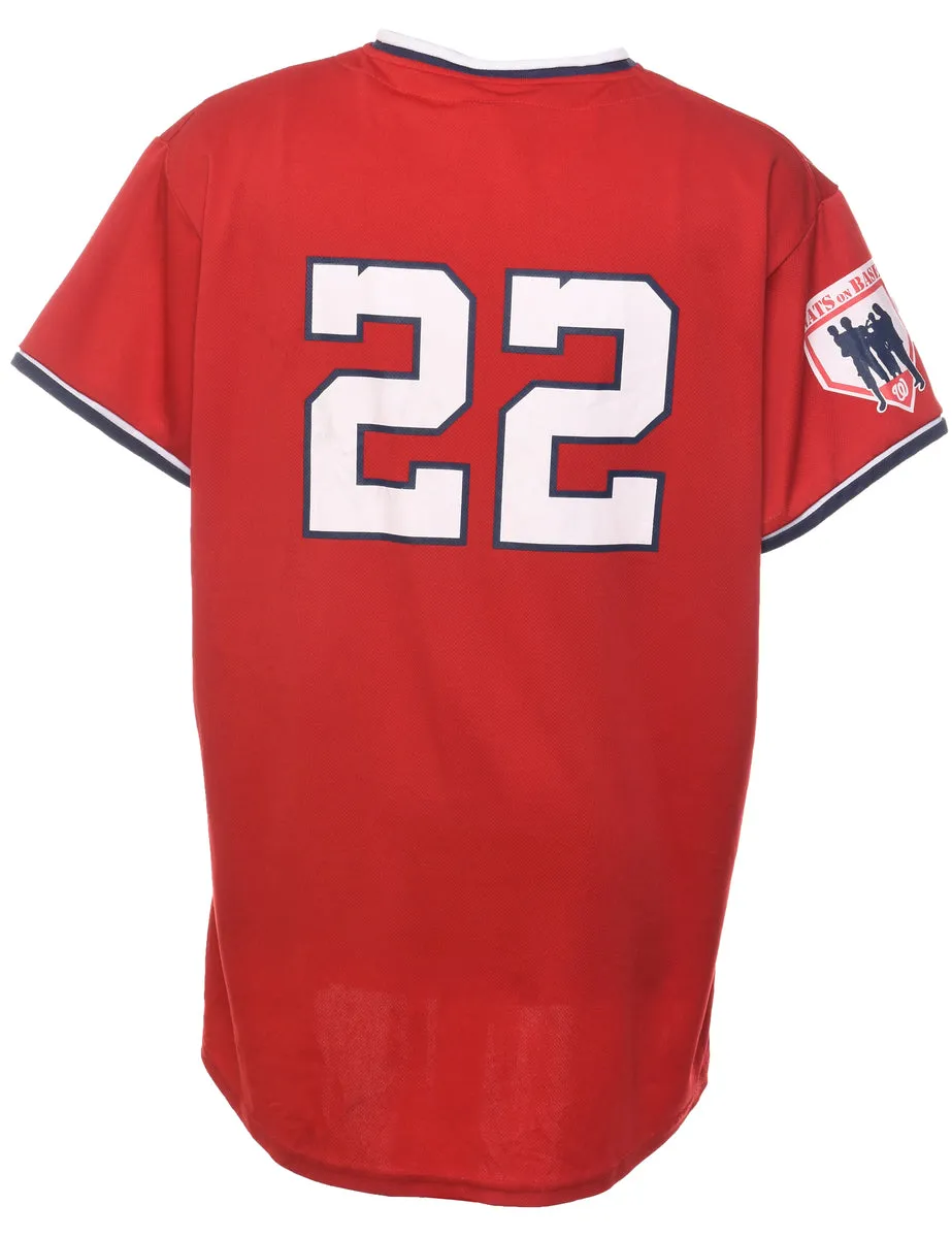 Embroidered Red & White #22 Nationals Jersey - L